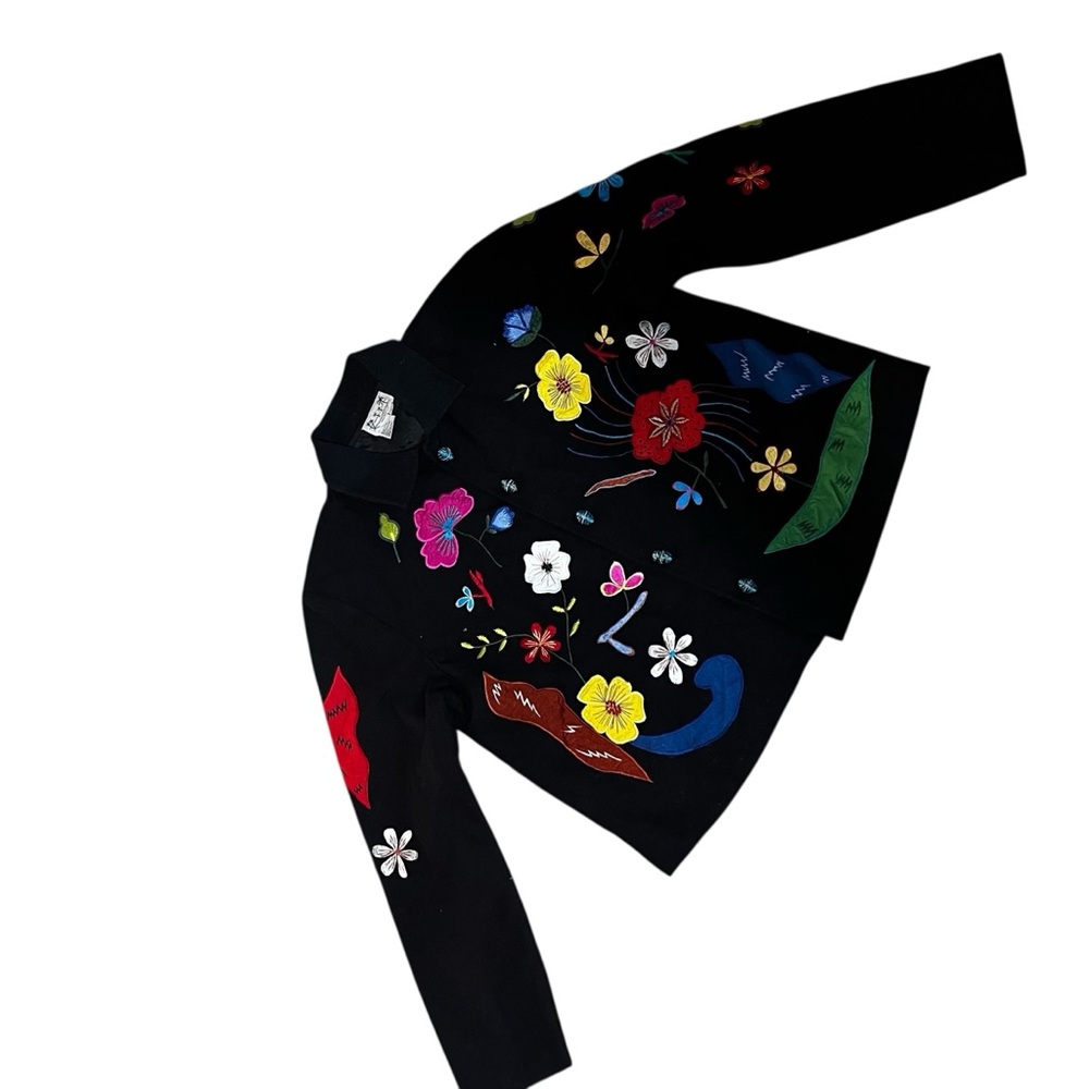 Vintage Puffin Island Sportswear Embroidered Floral Jacket Art Glass Buttons L - Picture 6 of 9